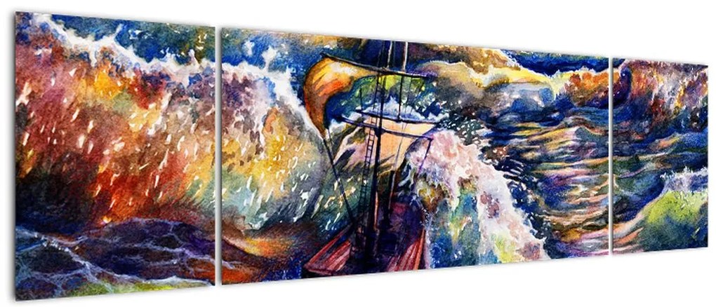 Obraz - Statek na falach oceanu, akwarela (170x50 cm)