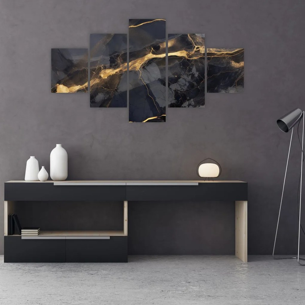 Obraz - Czarny - złoty dekor (125x70 cm)