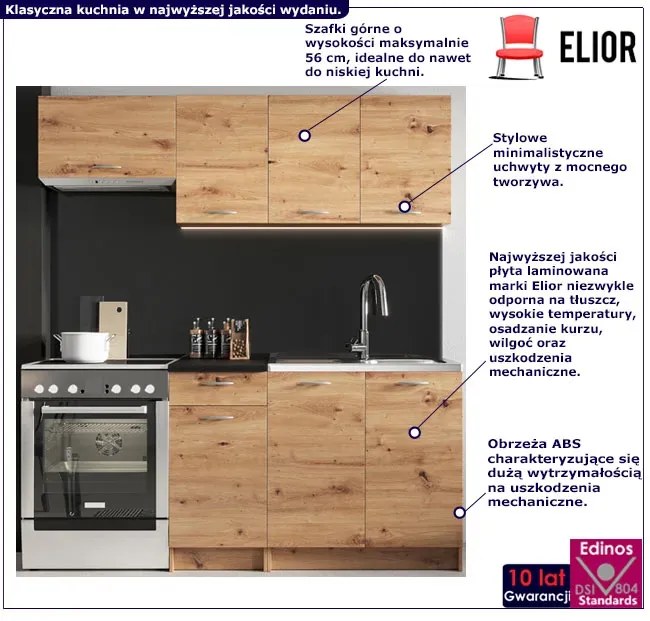 Mały komplet szafek kuchennych dąb artisan - Sevito 3S