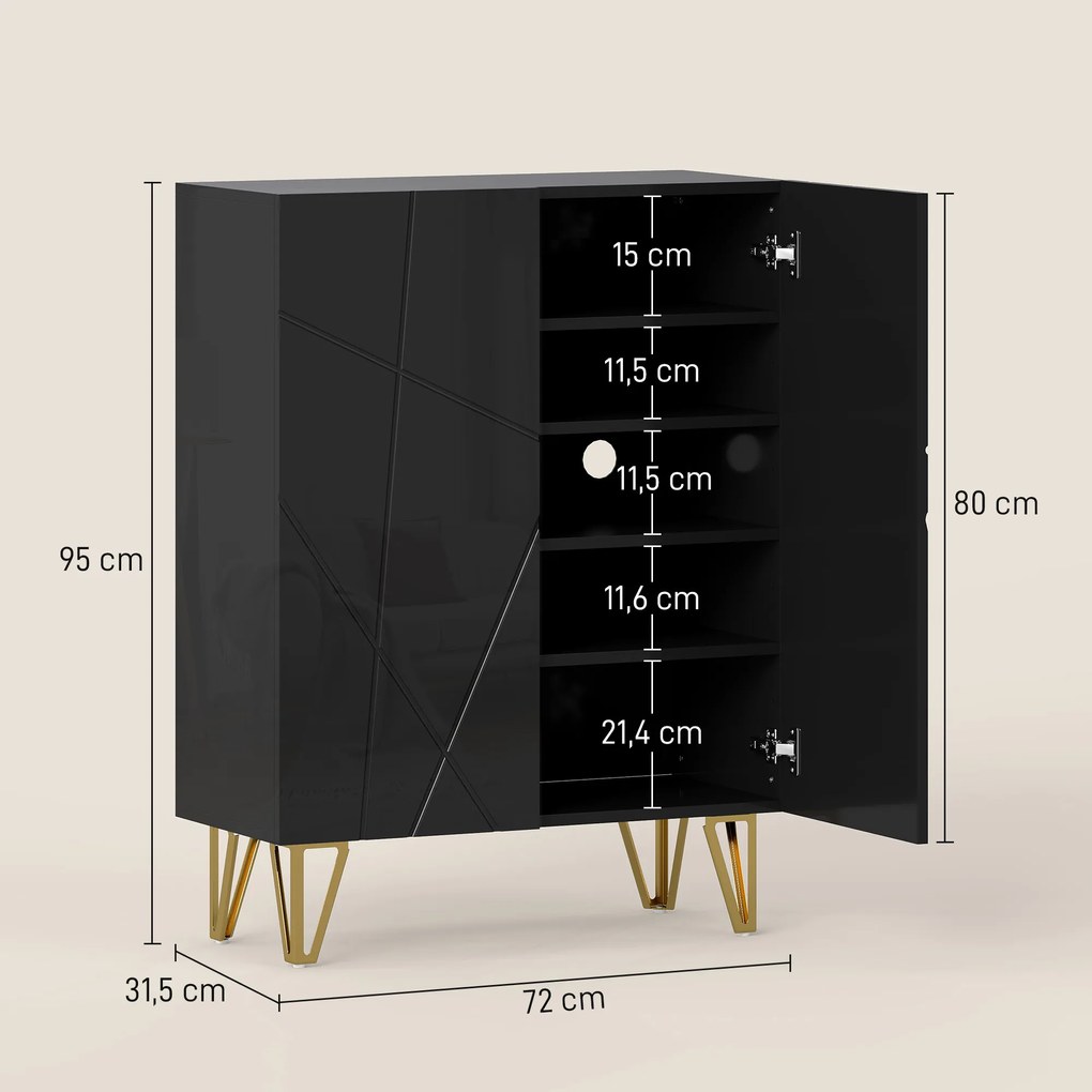 HOMCOM Szafka na buty z 2 drzwiami, regał na buty, przechowywanie butów z 3 regulowanymi półkami 72 x 31,5 x 95 cm, Czarny