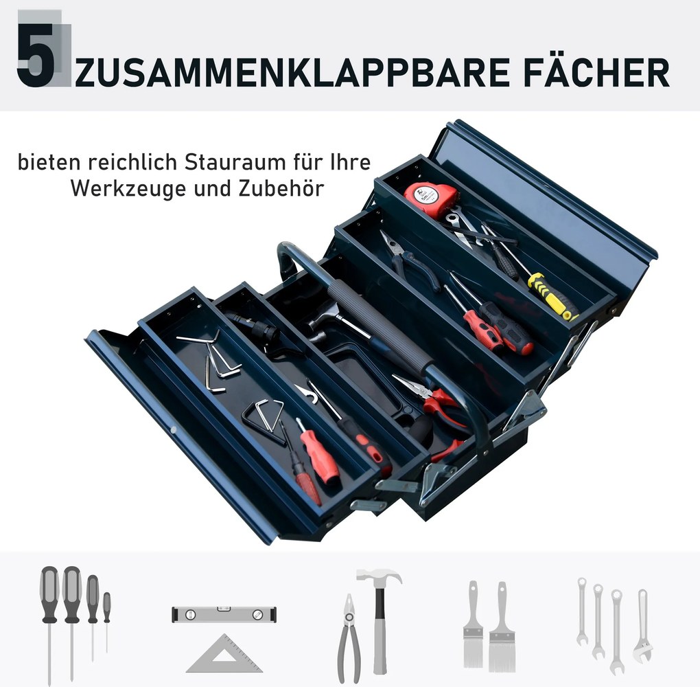 Skrzynka Narzędziowa DURHAND z 5 Przegrodami, Idealna do Warsztatu, Ciemnozielona