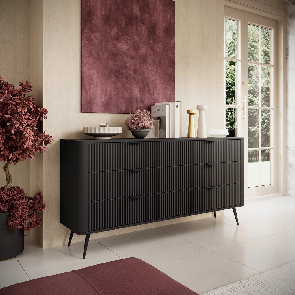 Komoda LANTANA 163 cm do Salonu Sypialni 6 Szuflad Czarny