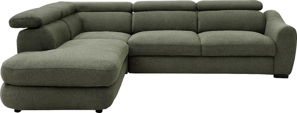 Kanapa narożna rozkładana lewostronna z zielonej tkaniny teksturowanej BESEMA