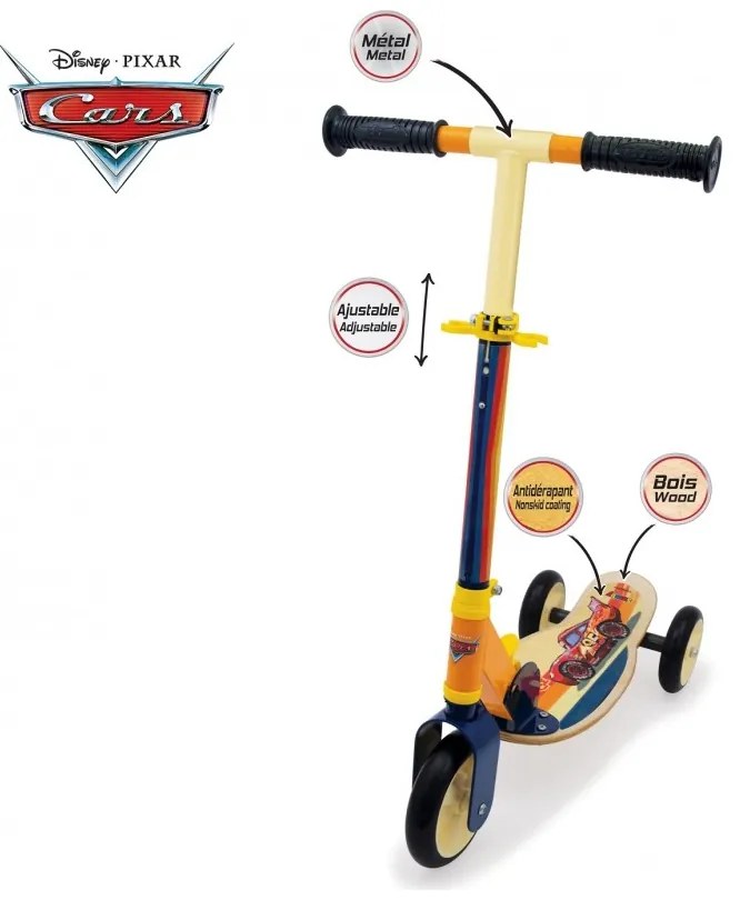 Smoby hulajnoga trójkołowa cars auta drewniana