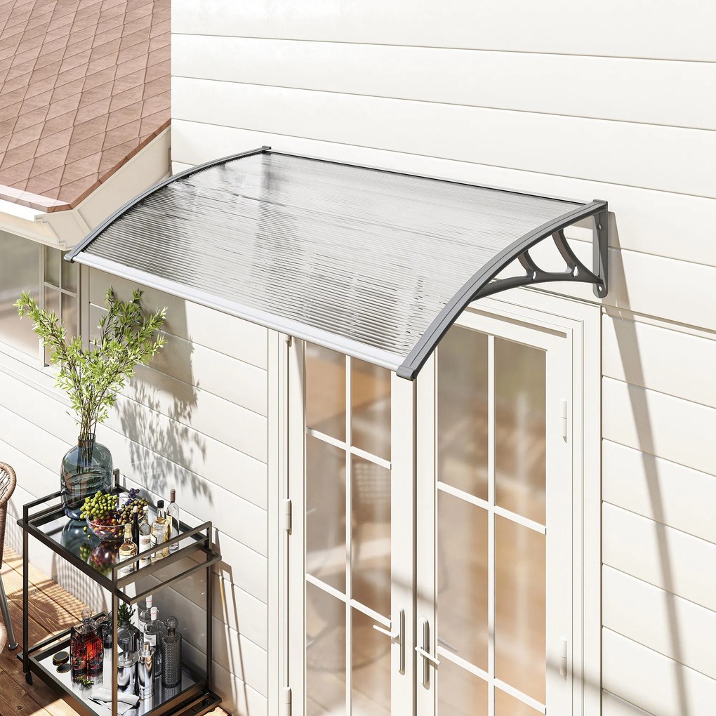Outsunny Zadaszenie drzwiowe, ochrona przed deszczem, wiatrem i gradem, poliwęglan, aluminium, 110 x 60 x 18 cm, Szare