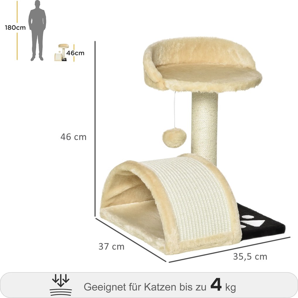 PawHut drapak dla kota drzewko pluszowe komfortowe i trwałe 36x36x44cm beżowe | Aosom PL