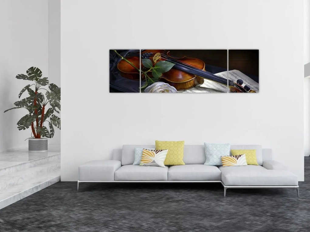 Obraz - Róże i skrzypce (170x50 cm)