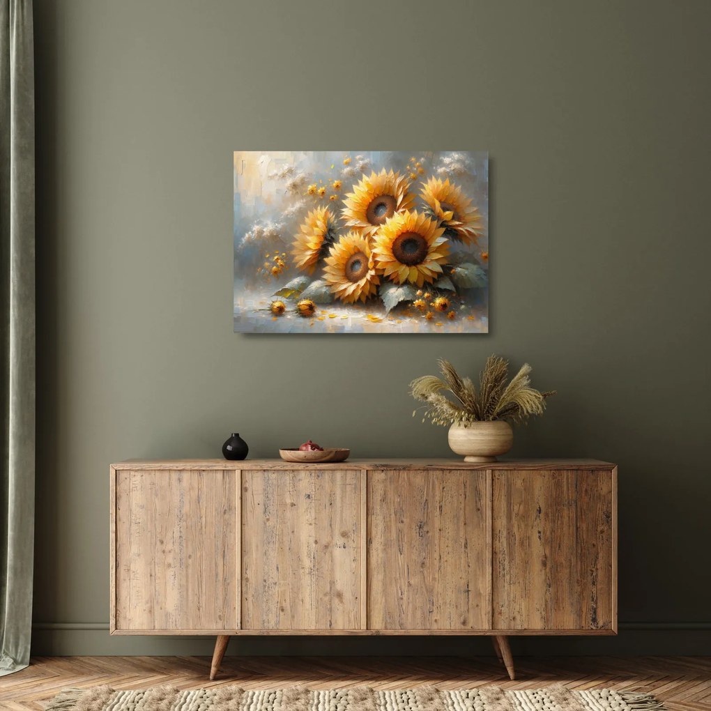 Obraz na szkle - Malowanie słoneczników (70x50 cm)