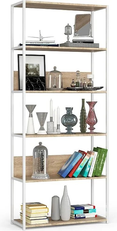 Regał loft AKORD metalowy Biały 80 cm kolor Dąb Sonoma mat 6 półek 80x32x192 cm