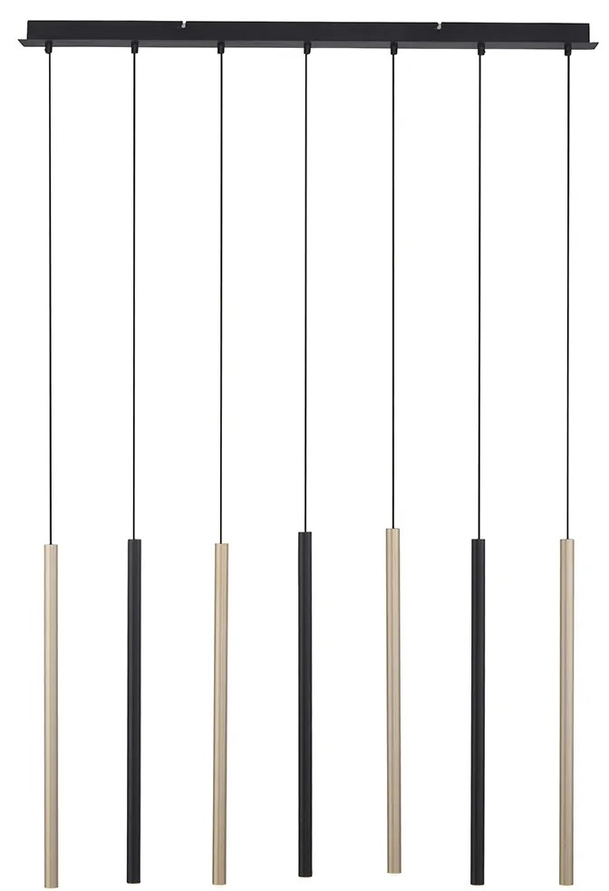 Lampa wisząca czarna z mosiądzem w komplecie z diodą LED z możliwością ściemniania 7-światłowa - BeaDesignerski Oswietlenie wewnetrzne