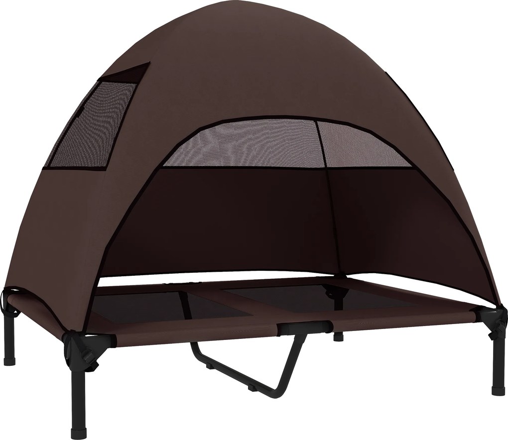 PawHut Leżanka dla Psa na Zewnątrz z Dachem, Podwyższone Łóżko dla Dużych Psów, 91 x 76 x 90 cm, Kawa