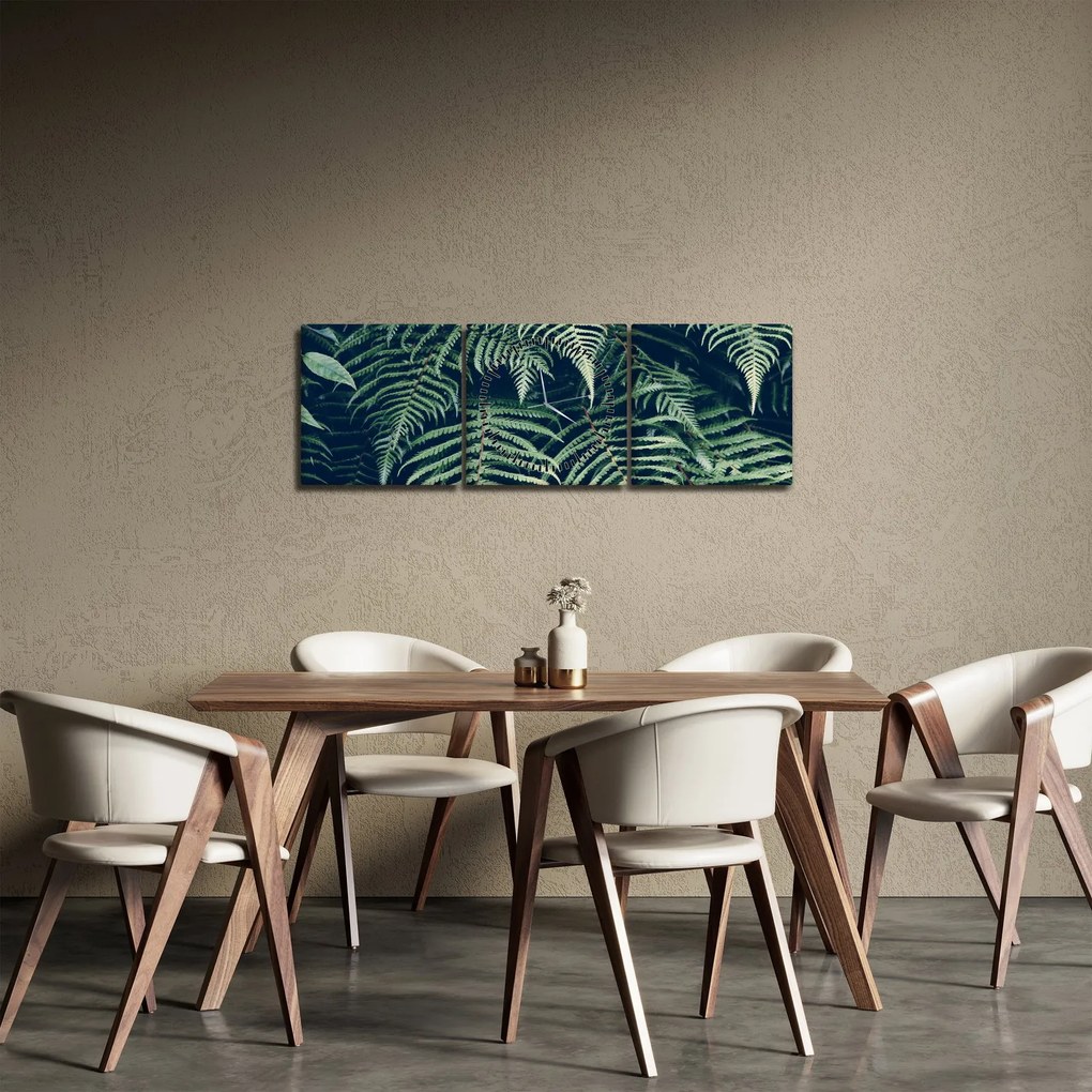 Obraz liści paproci (z zegarem) (90x30 cm)