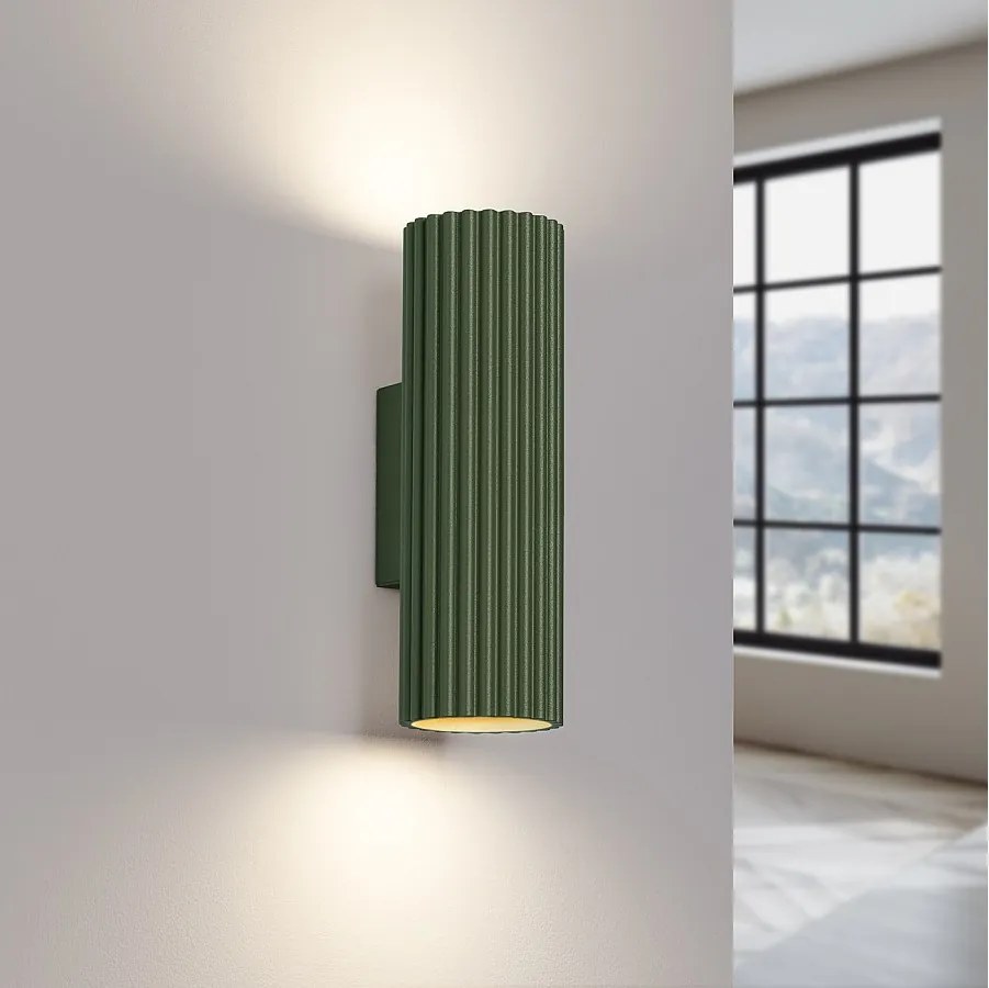 Lampa ścienna minimalistyczny Gloow, aluminium - 2 źródło światła 3000K - L.6.5 x H.20 cm - zielony oliwkowy