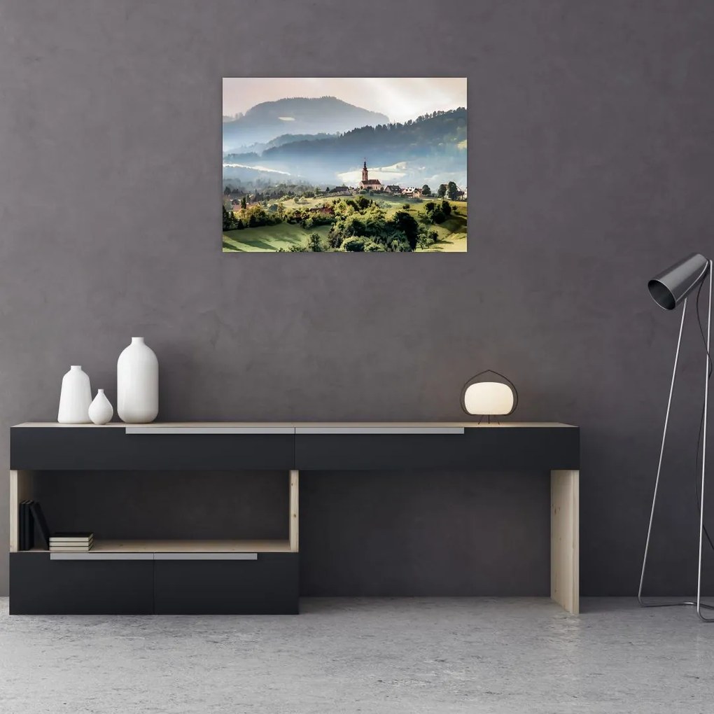 Obraz - wieś we mgle (70x50 cm)
