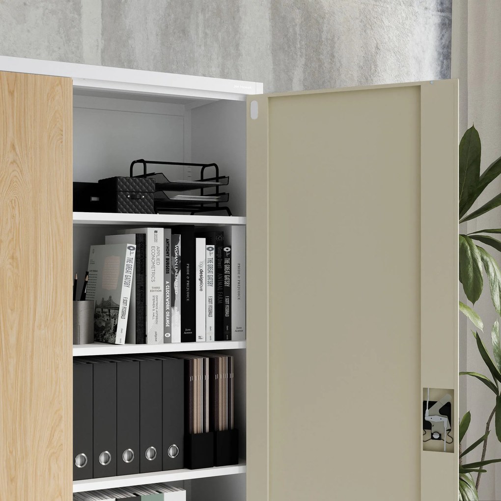 Szafa biurowa metalowa na akta, szeroka, biała/dąb sonoma, 1150x1850x400 mm: JAN II Eco Design