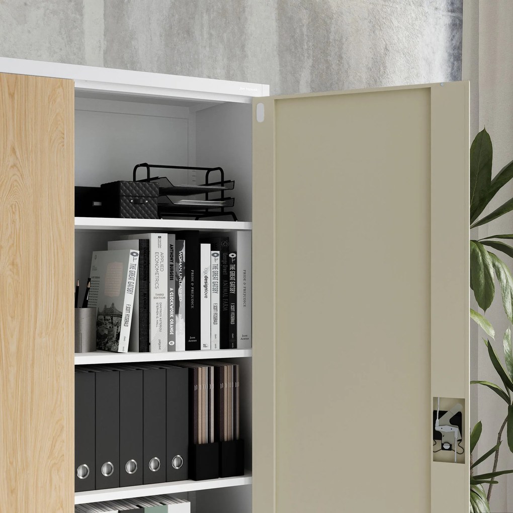 Szafa biurowa metalowa na dokumenty JAN II, Eco Design: biała/dąb sonoma