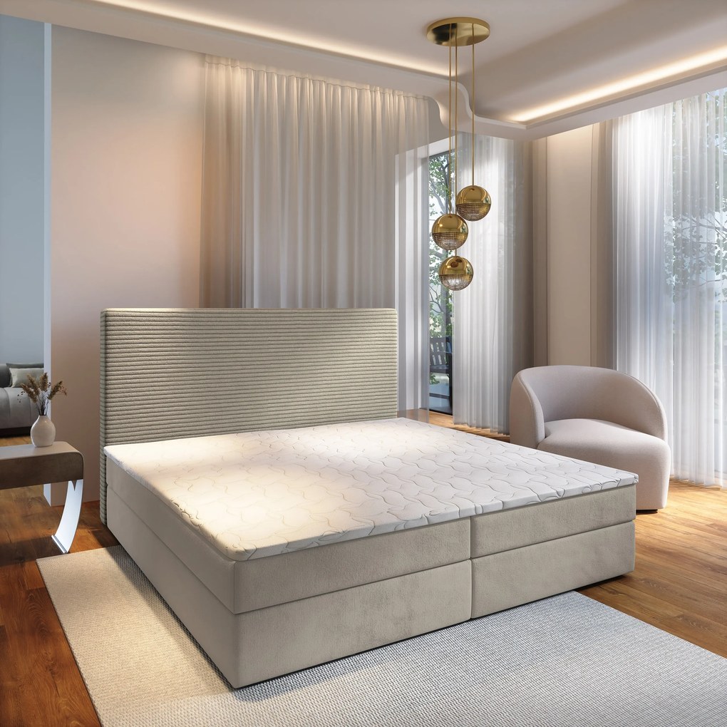 Masseno Łóżko kontynentalne GIARRO z pojemnikiem na pościel 160x200 cm - Beżowy, POSO 02 + PAROS 02