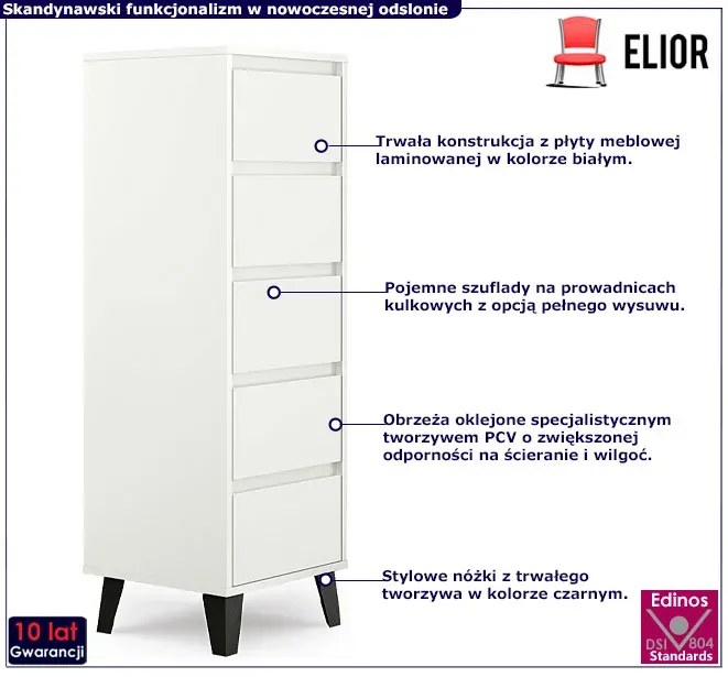 Wysoka biała komoda z 5 szufladami - Bilgo 6X