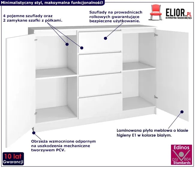 Biała nowoczesna komoda do salonu - Intia 2X