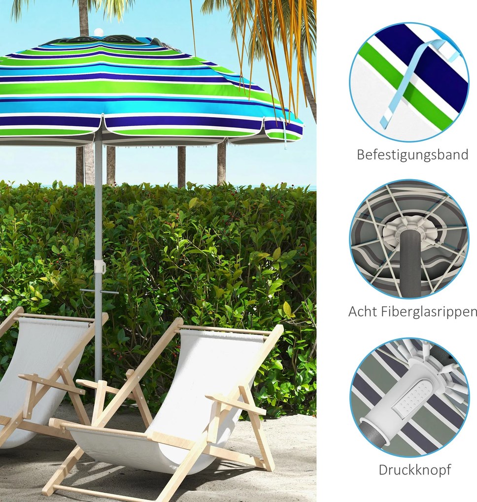 Outsunny Parasol Plażowy Ø178 cm UV40+ Wiatroodporny Stabilny Regulowany z Nachyleniem Wentylacją Torbą Wielokolorowy | Aosom PL