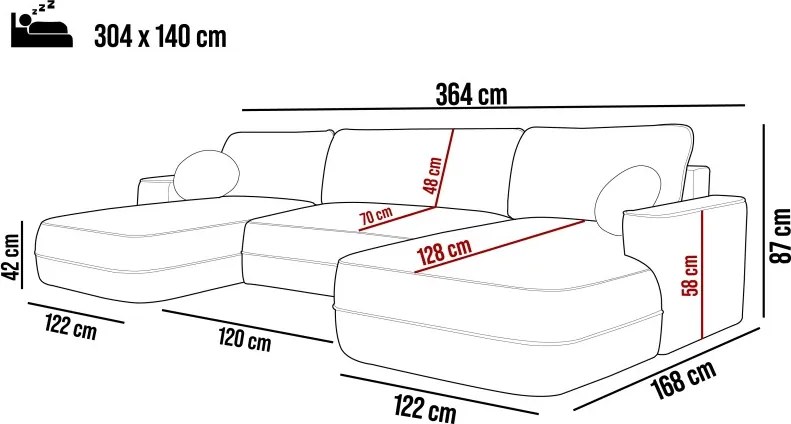 Narożnik FUEGO XL wolnostojący układ U z funkcją spania w tkaninie Bubble 12 DomoHome