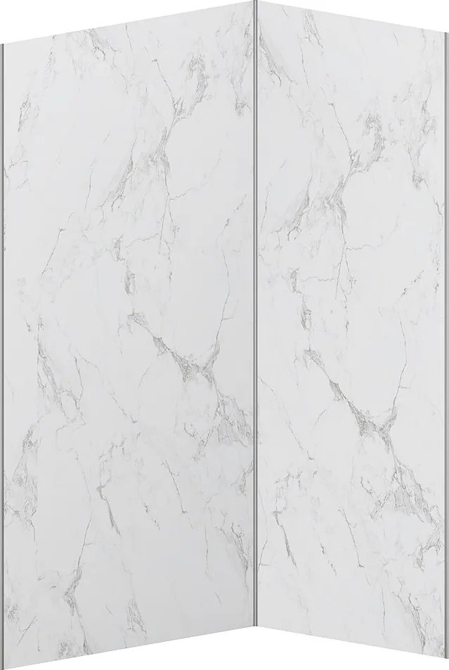 Zestaw 2 paneli ściennych aluminiowych pod prysznic z efektem białego marmuru z profilami - szer. 90 x szer. 120 x wys. 210 cm - ENEKO