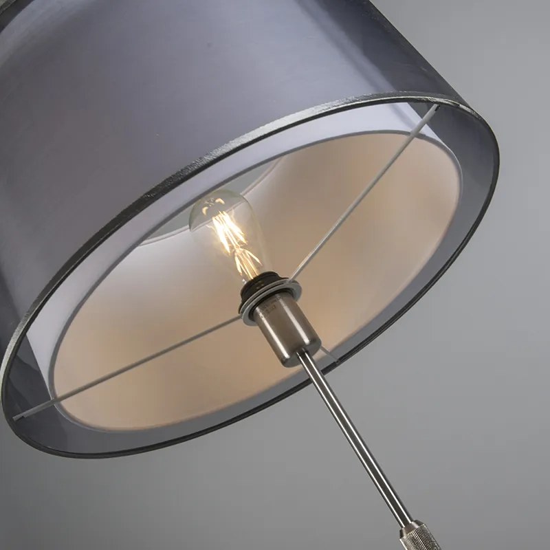 Lampa podłogowa stalowa z czarno-białym kloszem 47 cm regulowana - Parte Nowoczesny Oswietlenie wewnetrzne