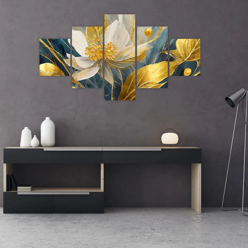 Obraz - Malowanie złotych kwiatów (125x70 cm)