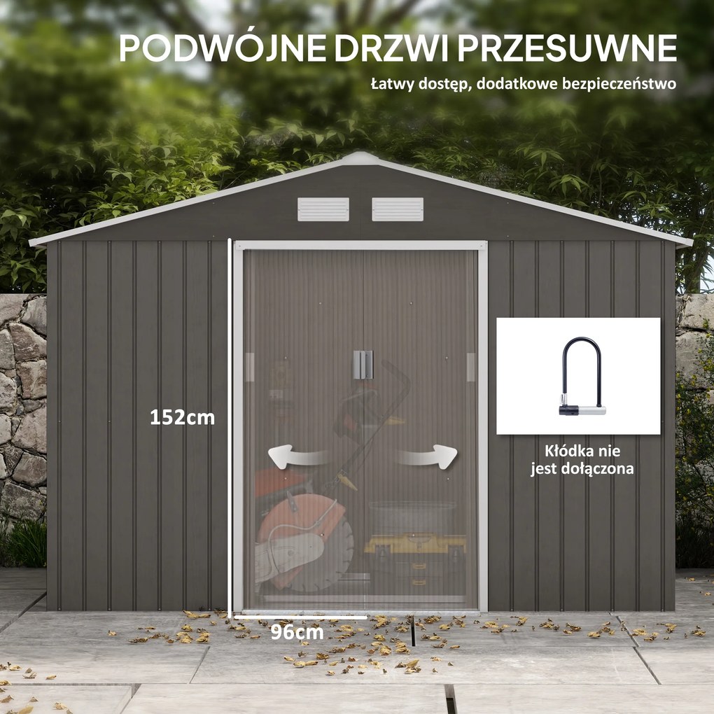 Outsunny Szopa Ogrodowa - Budynek Dla Narzędzi Ogrodowych 4x3, Trwały, Aosom PL