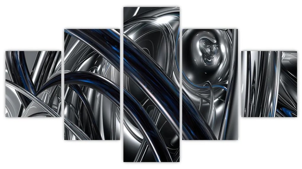 Obraz szarej abstrakcji z niebieskim (125x70 cm)