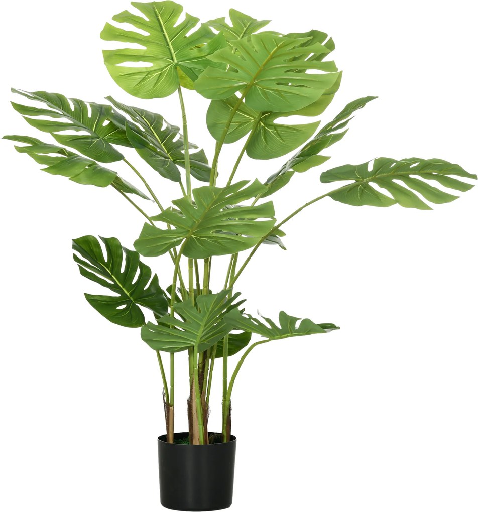 HOMCOM Sztuczna Roślina Monstera Deliciosa z Realistycznym Wyglądem, Doniczka i Cementowa Ziemia, 17,5 cm x 17,5 cm x 120 cm, Zielona