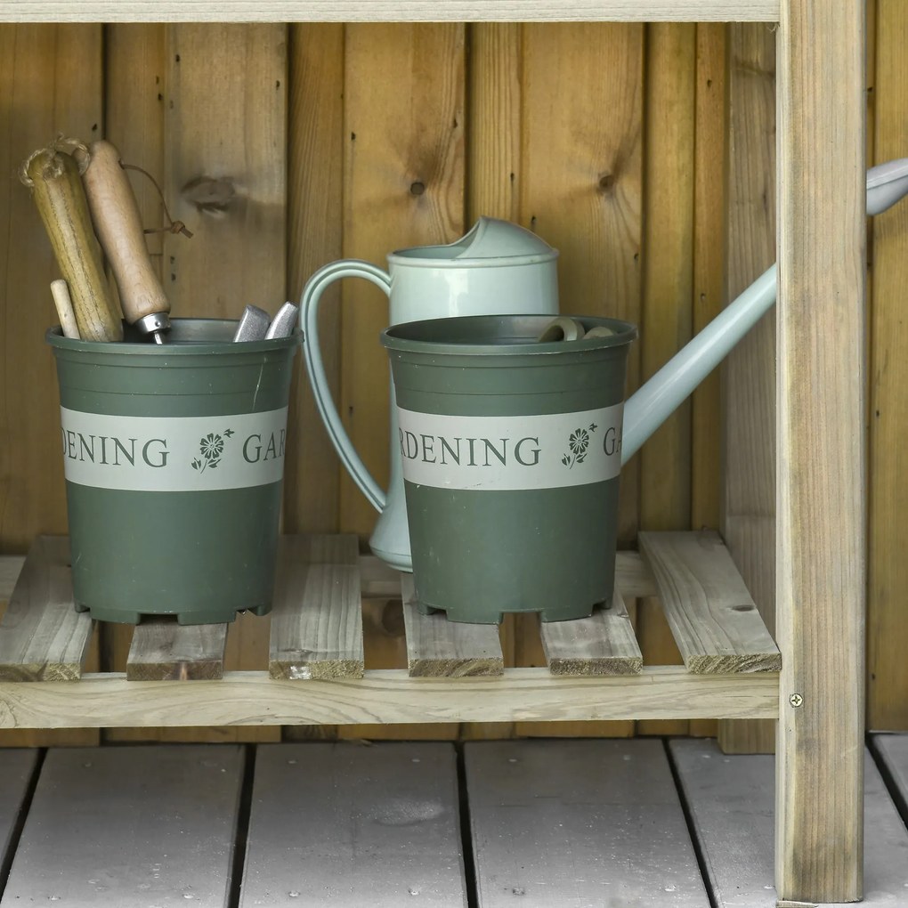 Outsunny Podwyższona Skrzynia na Kwiaty z Dolną Półką, Stabilna Konstrukcja, Otwory Odpływowe, 91Dł x 51Szer x 76Wys cm, Zielona