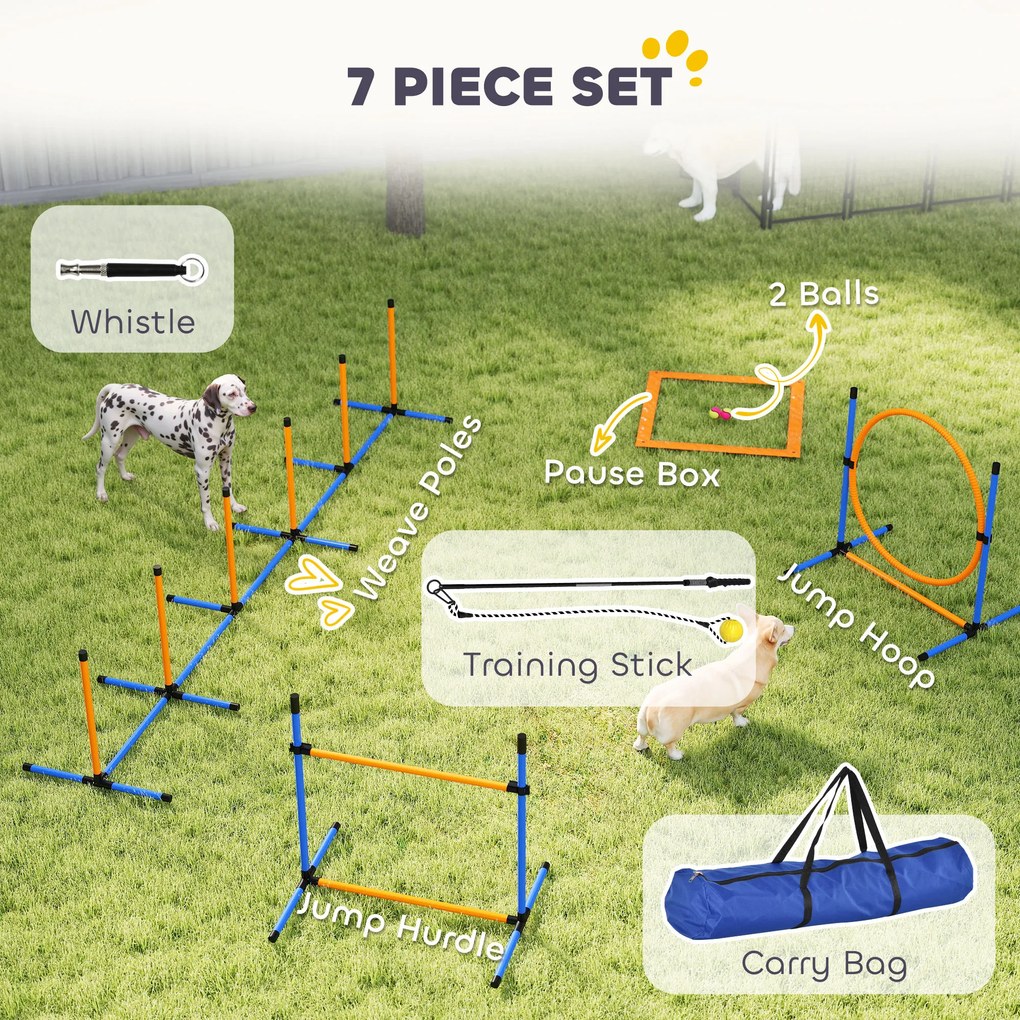 PawHut Zestaw Agility dla Psów 7-częściowy do Treningu i Zabawy z Przeszkodami