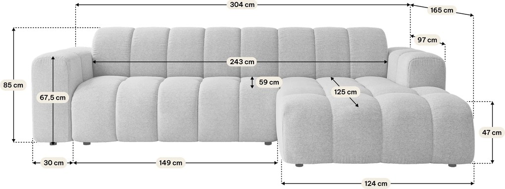 Masseno Narożnik SETIA Lewostronny L-Kształtny, Nowoczesna Sofa narożna, Tkanina Strukturalna - Niebieski, ARAGON 79