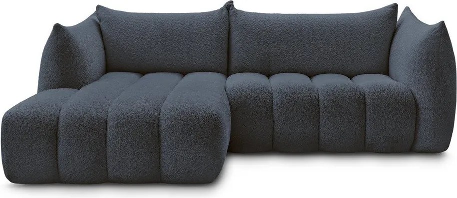 Ciemnoniebieski narożnik z materiału bouclé (lewostronny/z szezlongiem) Azra – Bobochic Paris