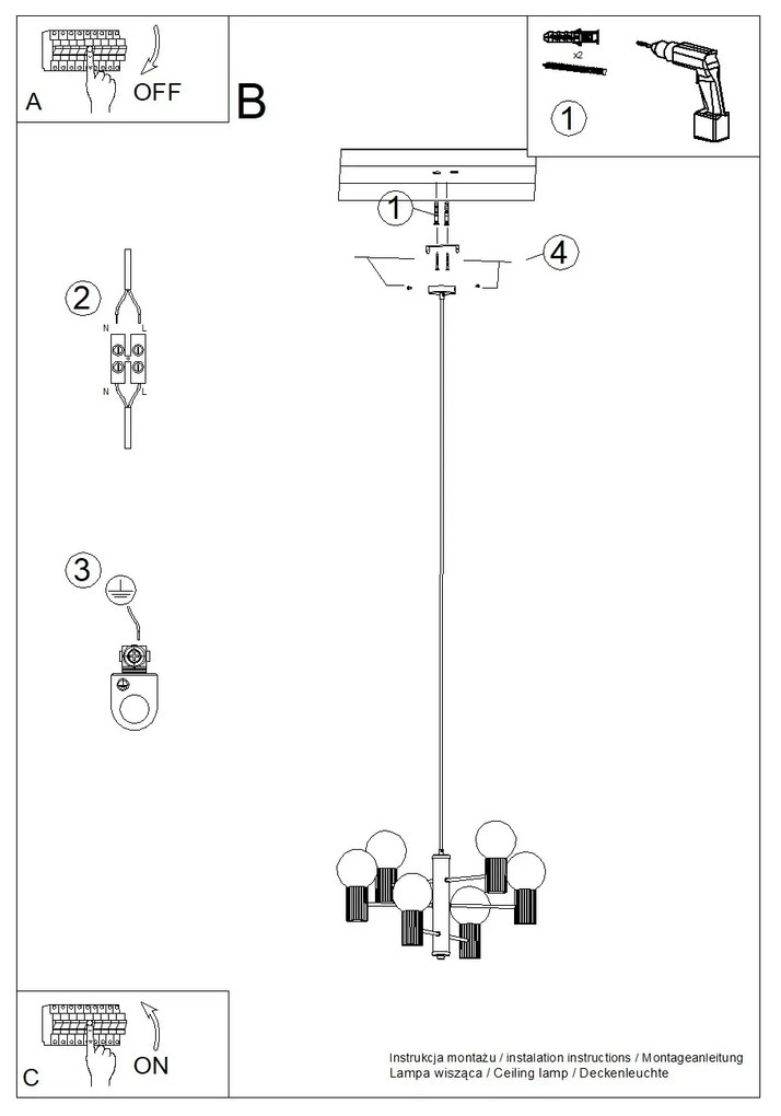 Żyrandol HALO 6 brzoskwiniowy ryflowany SOLLUX  LIGHTING