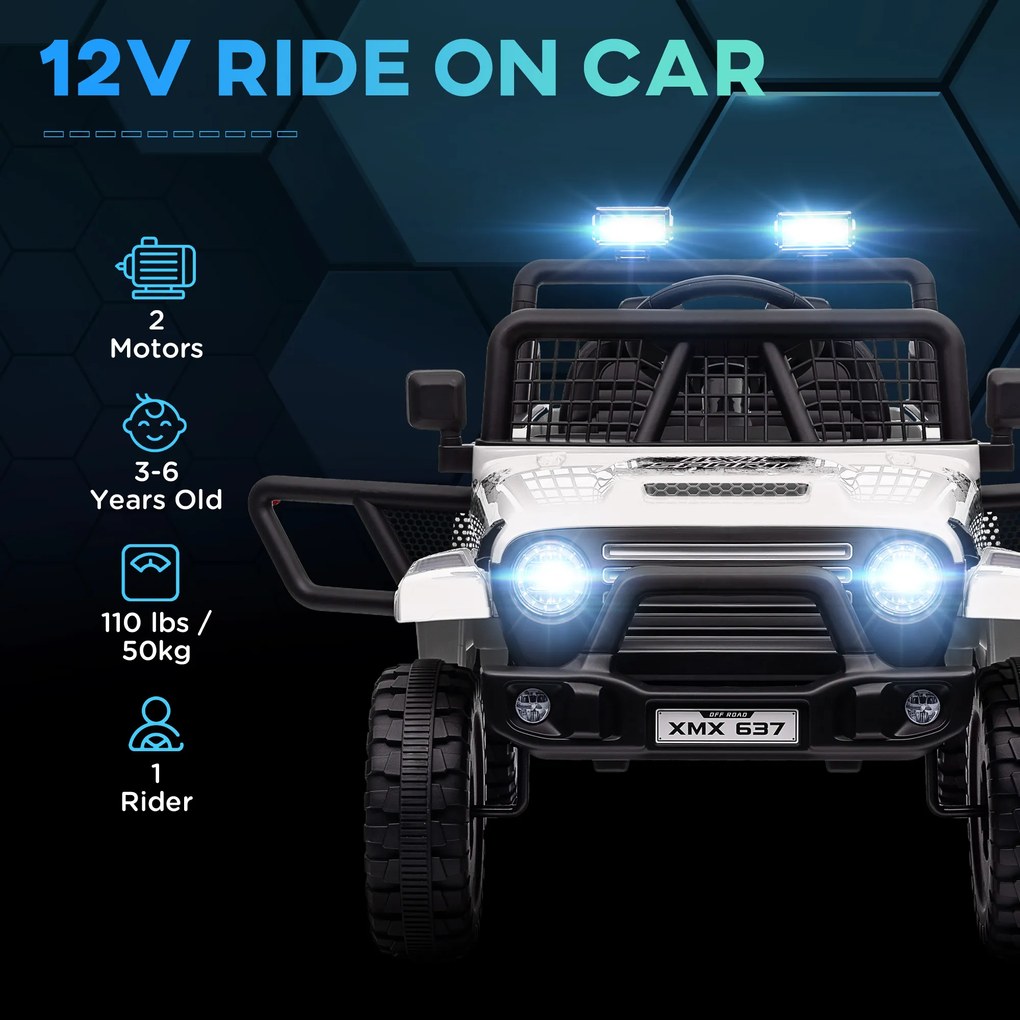 AIYAPLAY Elektryczny samochód dla dzieci z łagodnym zawieszeniem, sterowalny zdalnie, LED, klakson, 12V silniki, z tworzywa sztucznego i metalu, Biały