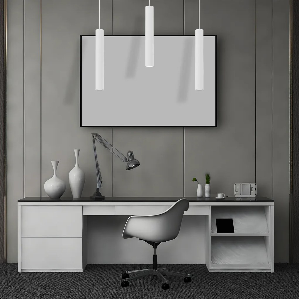 Lampa wisząca HUDSON WHITE 3xGU10, biała, potrójna, tuba, na listwie