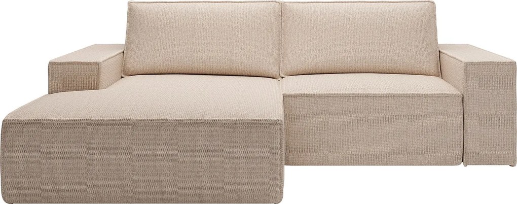 Kanapa narożna mała lewostronna rozkładana z beżowej tkaniny teksturowanej AMELIA