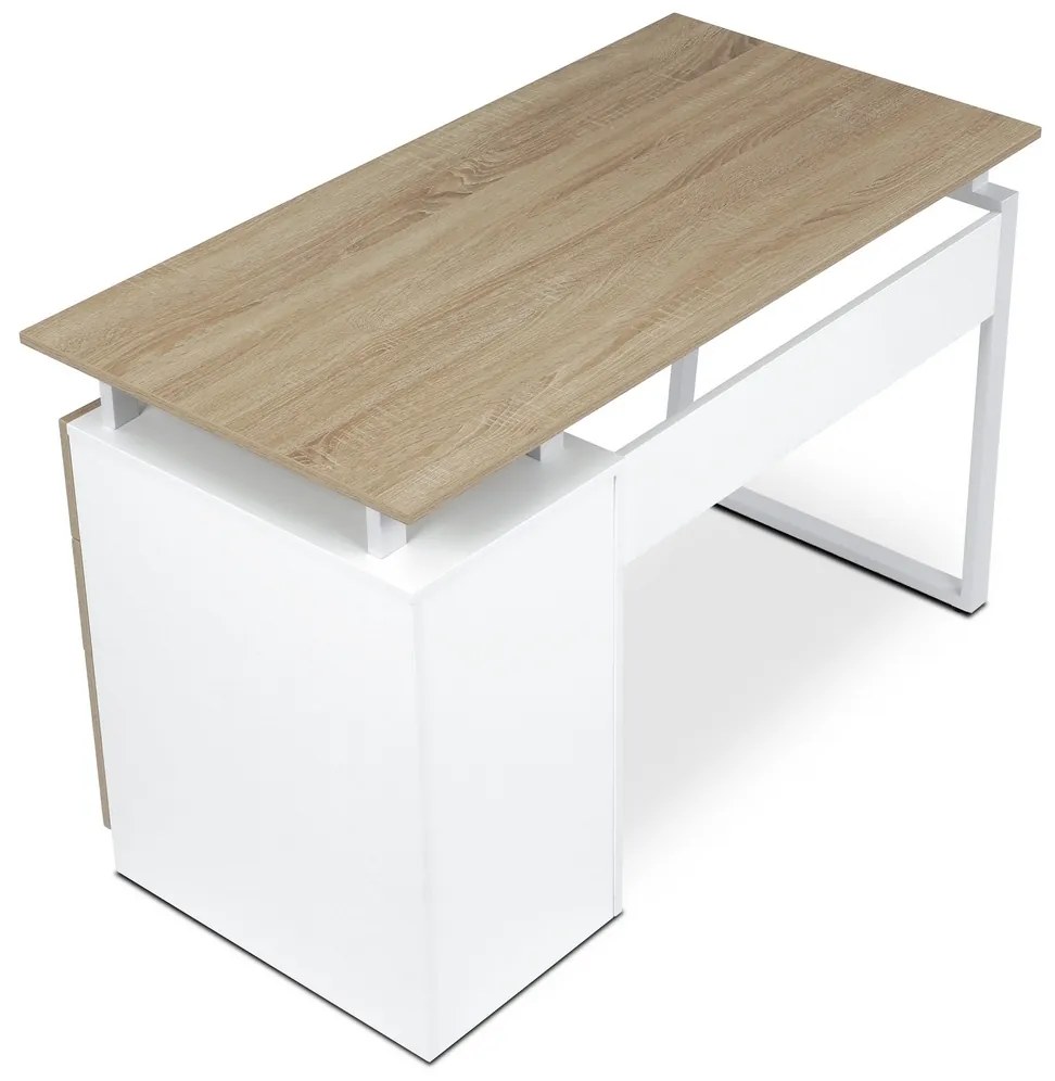 Biurko 3218 SON, białe i dąb sonoma