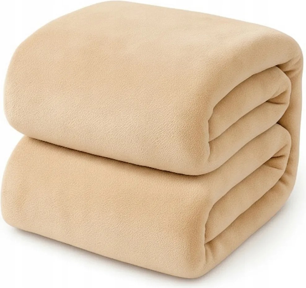 Koc Gładki Beżowy 200x220 cm miękki ciepły dwustronny do salonu sypialni