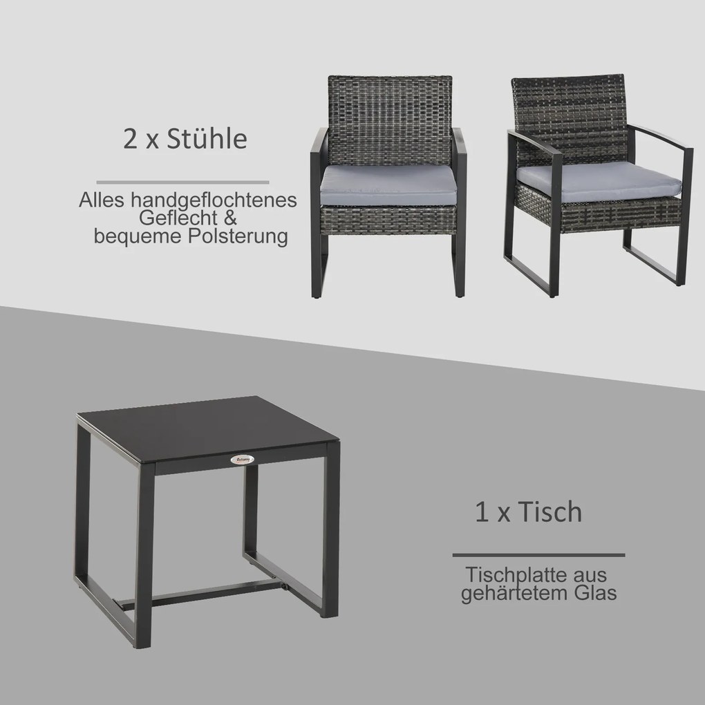 Outsunny Komplet stolik z krzesłami z technorattanu, 3-częściowy Komplet wypoczynkowy 63 cm x 57 cm x 76 cm