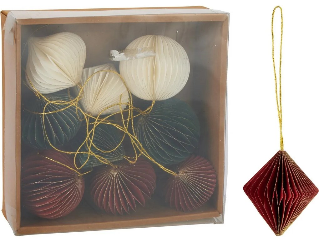 Zestaw 9 szt. ozdób świątecznych Ornaments, czerwono-zielono-biały, 6 cm, honeycomb