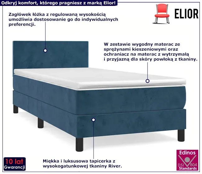 Niebieskie łóżko kontynentalne z materacem 90x200 G1-A59