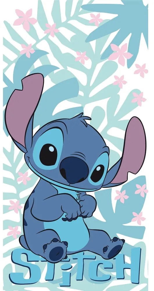 Niebieski bawełniany ręcznik dziecięcy 70x140 cm Lilo and Stitch "Palm Leaves" – Jerry Fabrics