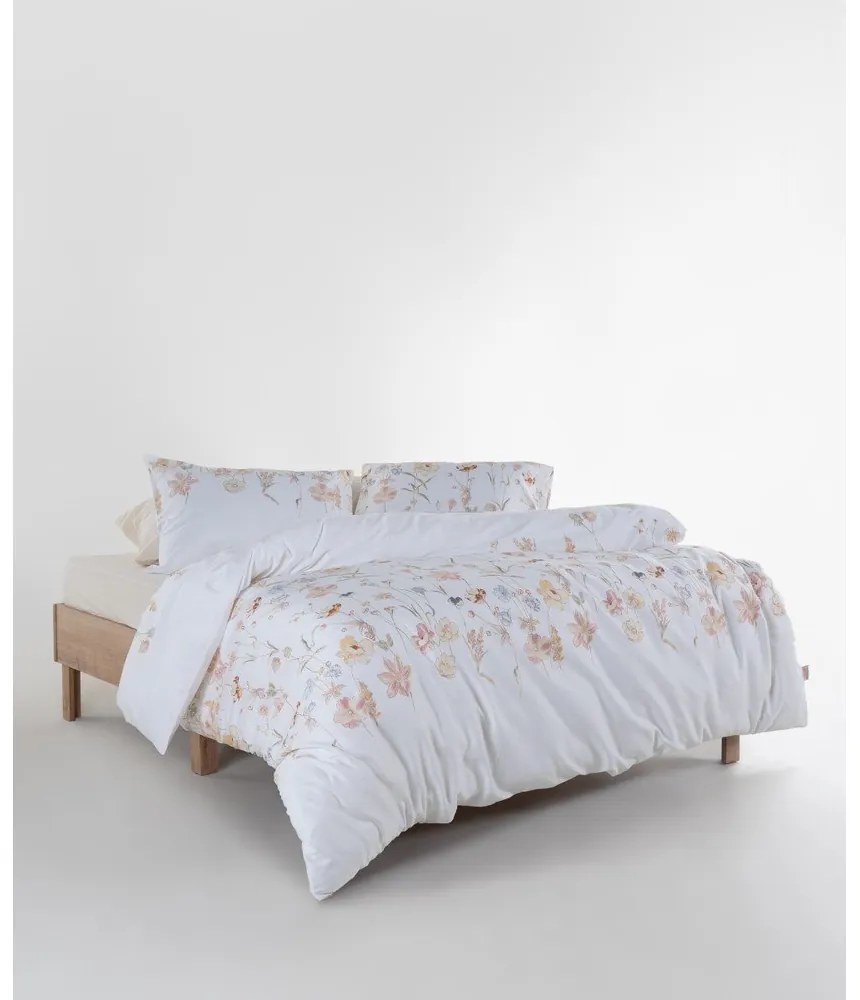 Biała pościel jednoosobowa z satyny bawełnianej 140x200 cm Ivory Garden Floral – Mila Home Luxury