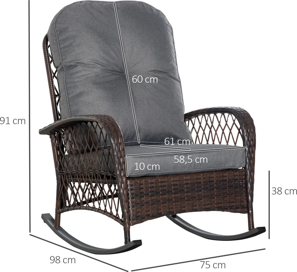 Outsunny fotel bujany z poduszką meble ogrodowe krzesło ogrodowe PE rattan brązowy