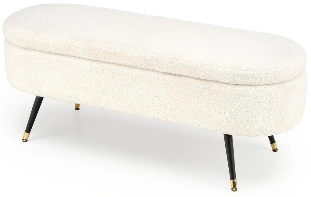 AVEIRO ŁAWKA Z FUNKCJĄ POJEMNIKA PUFA KREMOWA BOUCLE BARANEK