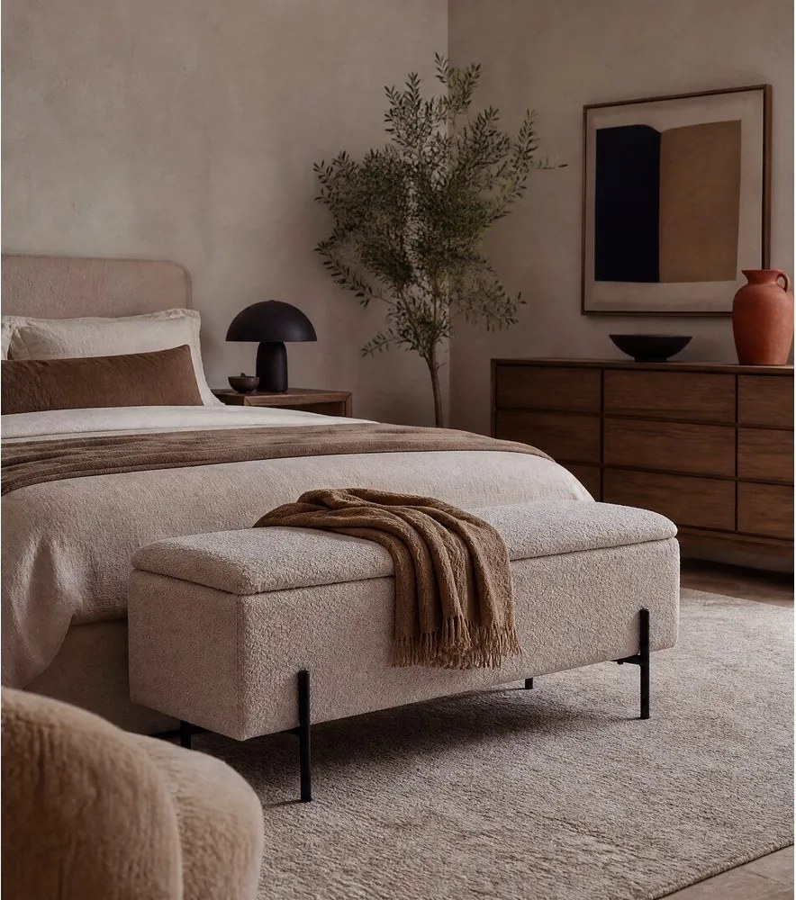 Beżowa ławka z materiału bouclé Watford – House Nordic