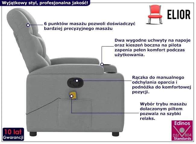 Jasnoszary Fotel Z Masażem I Pilotem Funis